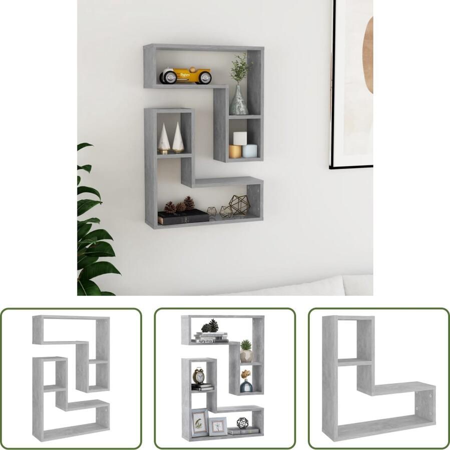 The Living Store Wandschappen 2 st 50x15x50 cm bewerkt hout betongrijs Wandplankje Kubus Wandenplank Beton Grijs Living Room Decoratie Badkamer Organisatie