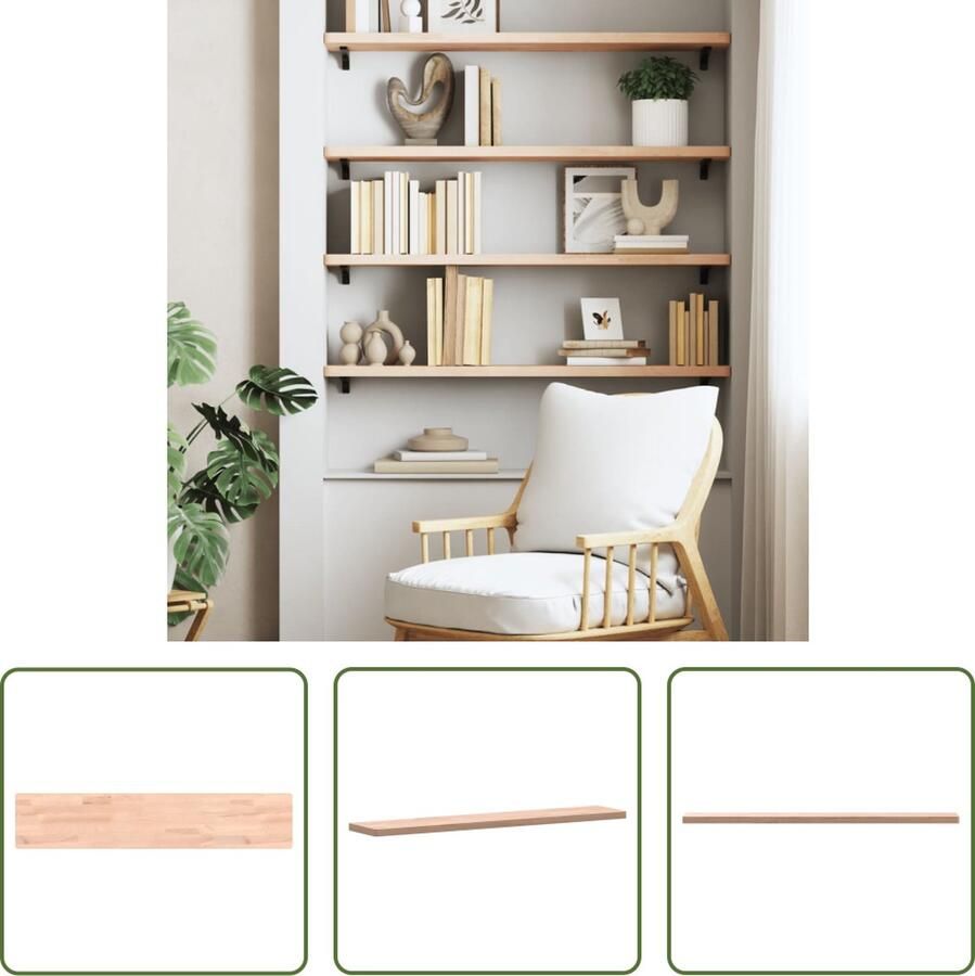 The Living Store Wandschap 100x20x2 5 cm massief beukenhout Wandplank Beukenhouten Plank Opbergplankje Multifunctionele Plank Woonaccessoires