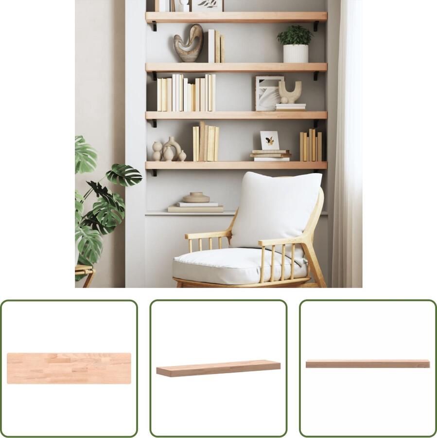 The Living Store Wandschap 80x20x4 cm massief beukenhout Wandplank Beukenhout Plank Houten Wanddecoratie Opbergplankje Multifunctionele Wandplank