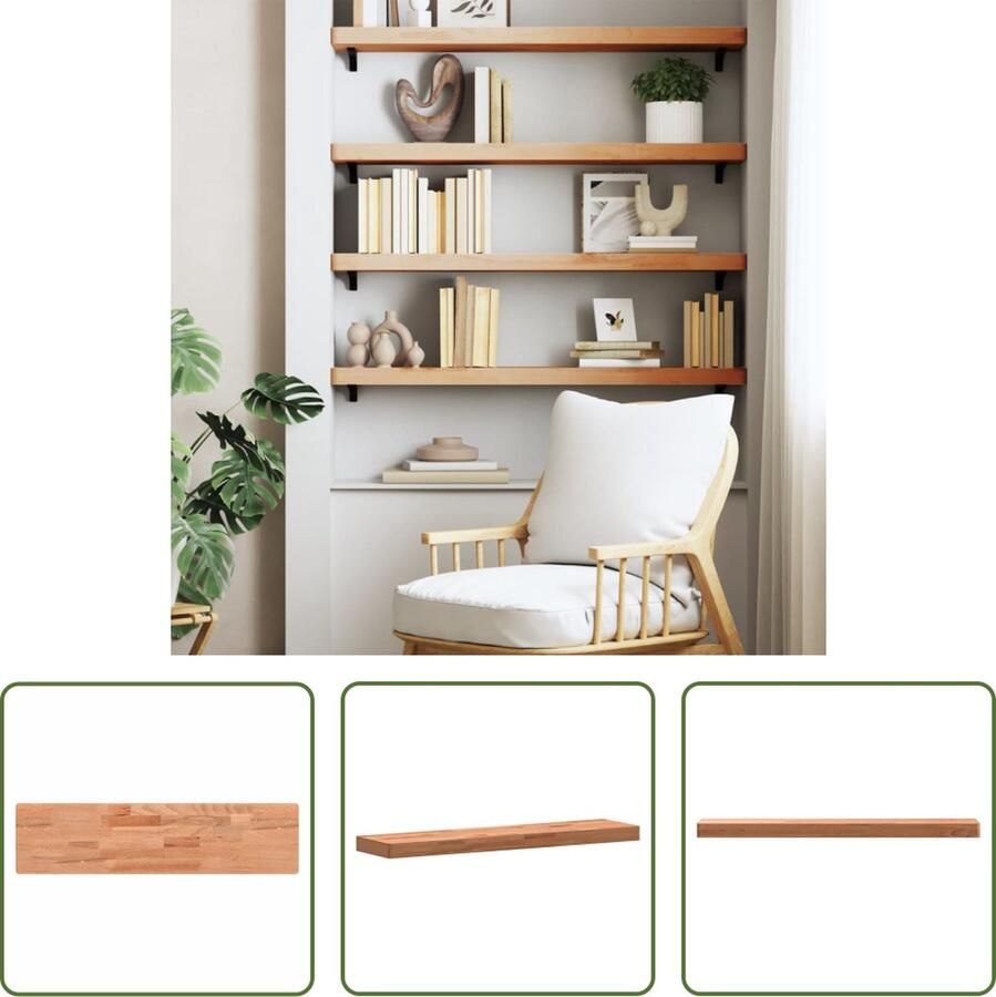 The Living Store Wandschap 80x20x4 cm massief beukenhout Wandplankje Walnut Hout Houtsoort Muurdecoratie Bergruimte