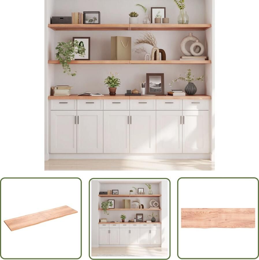 The Living Store Wandschap 220x60x(2-4)cm behandeld massief eikenhout lichtbruin Wandplank Eikenhouten Wandplank Vintage Wandplank Industriële Wandplank Salontafel