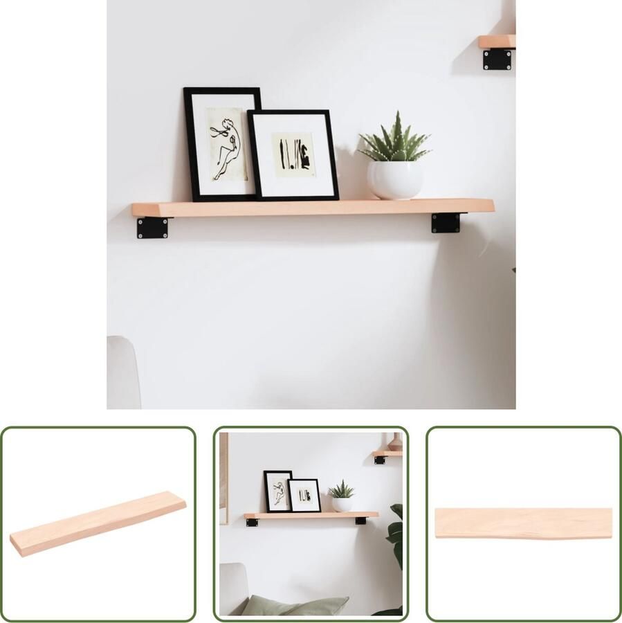 The Living Store Wandplank Massief Eikenhout 60 x 10 x 2 cm Natuurlijke Rand