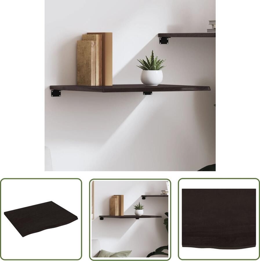 VidaXL Eikenhouten Wandplank Wanddecoratie Wandschap 60x50x2 cm behandeld massief eikenhout donkerbruin Vintage Wandrek Industriële Wandopstelling Woonaccessoires