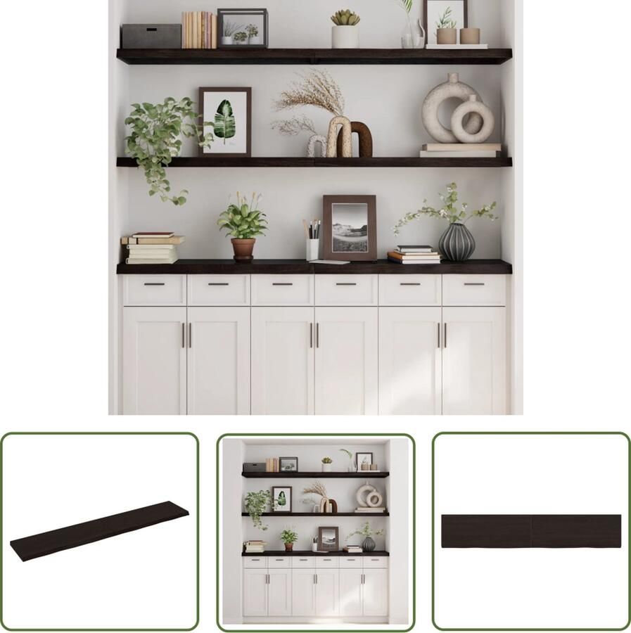 The Living Store Wandplank Massief Eikenhout Rustieke Stijl 160 x 30 x 4 cm Donkergrijs