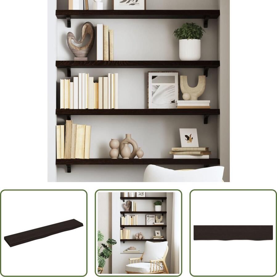 The Living Store Wandschap 100x20x4 cm behandeld massief eikenhout donkerbruin Wandplank Houten Plank Eikenhouten Wandplank Rustic Decor Opbergruimte