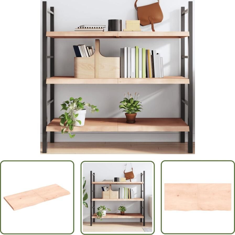 The Living Store Wandschap 120x50x(2-4) cm onbehandeld massief eikenhout Wandplank Eikenhouten Plank Rustic Wanddecoratie Opbergplankje Vintage Wandplank