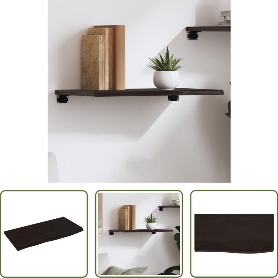 The Living Store Wandplank Rustiek Massief Eikenhout 60 x 30 x 2 cm Donkergrijs