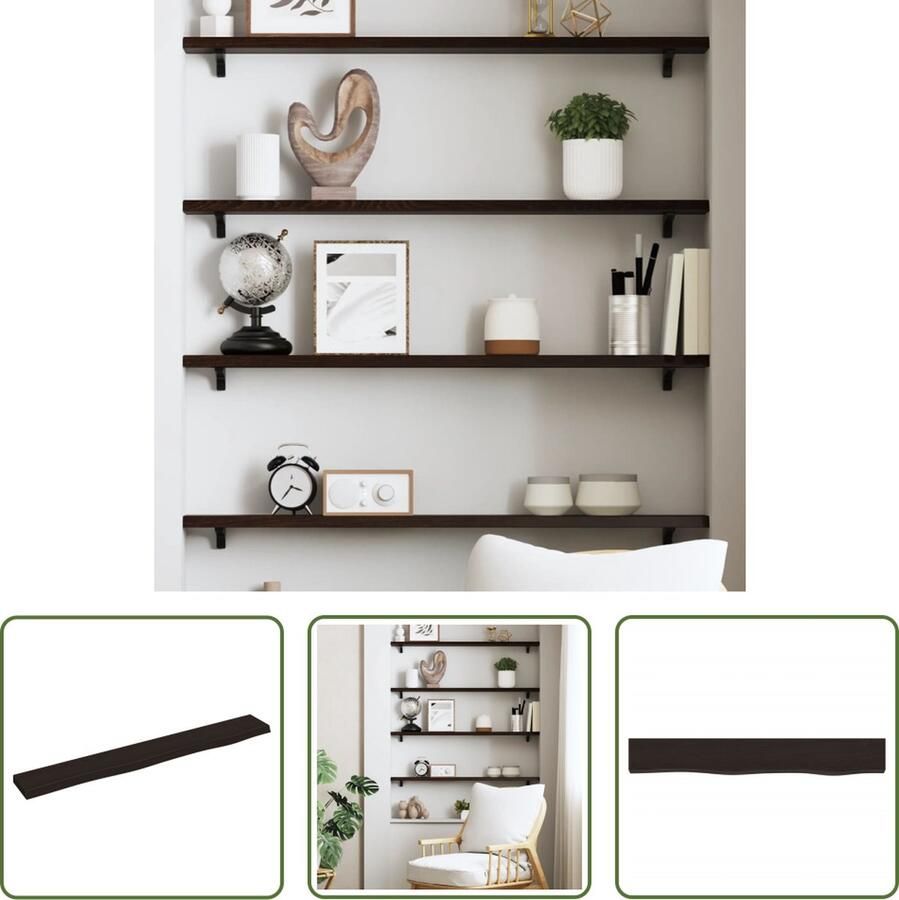 VidaXL Houten Wandplanken Wanddecoratie Wandschap 80x10x2 cm behandeld massief eikenhout donkerbruin Eikenhouten Wandrek Vintage Wandplank Industriële Wandplank