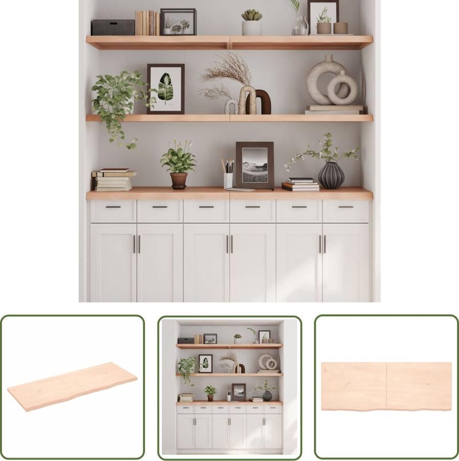 The Living Store Wandschap 160x60x(2-4) cm onbehandeld massief eikenhout Wandplank Houten Wandplank Eikenhouten Wandplank Rustic Wandplank Vintage Wandplank