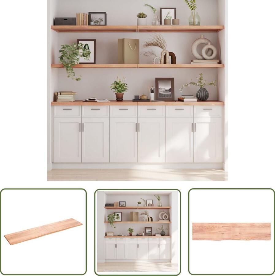 The Living Store Wandschap 220x50x(2-4)cm behandeld massief eikenhout lichtbruin Wandplank Eikenhouten Plank Rustic Wanddecoratie Opbergruimte Salontafel