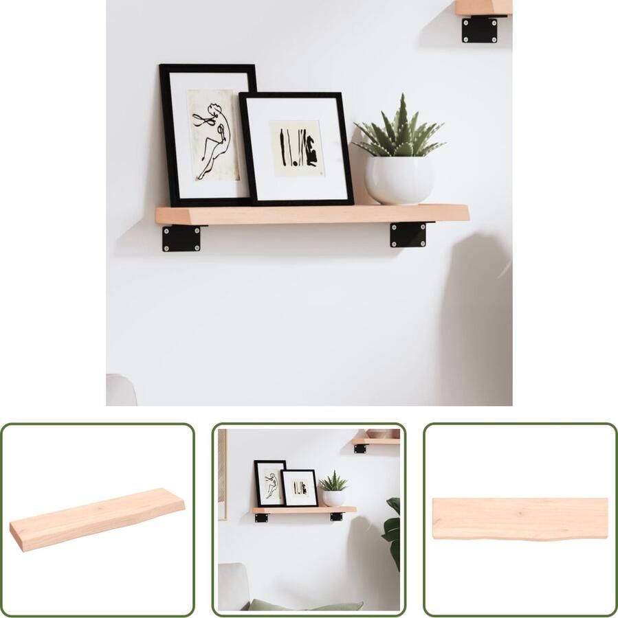 The Living Store Wandplank Rustieke Stijl 40 x 10 x 2 cm Massief Eikenhout Natuurlijke Rand