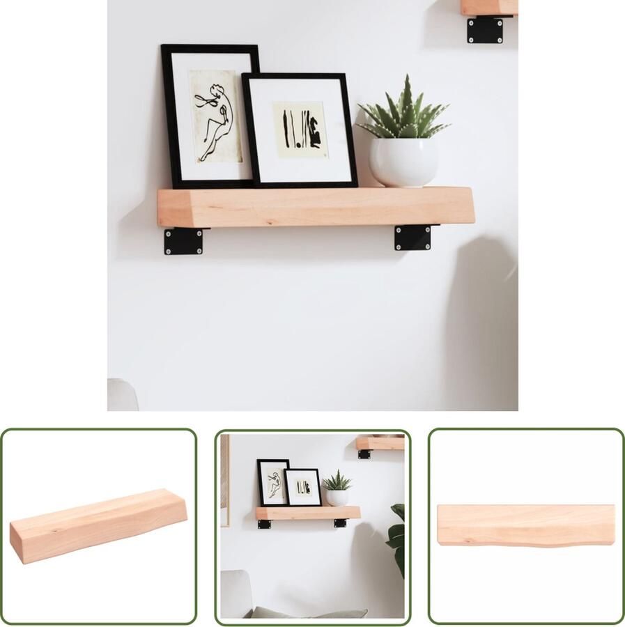 The Living Store Wandschap 40x10x6 cm onbehandeld massief eikenhout Wandplankje Houten Plank Eikenhouten Wandplank Rustic Wanddecoratie Muurplank