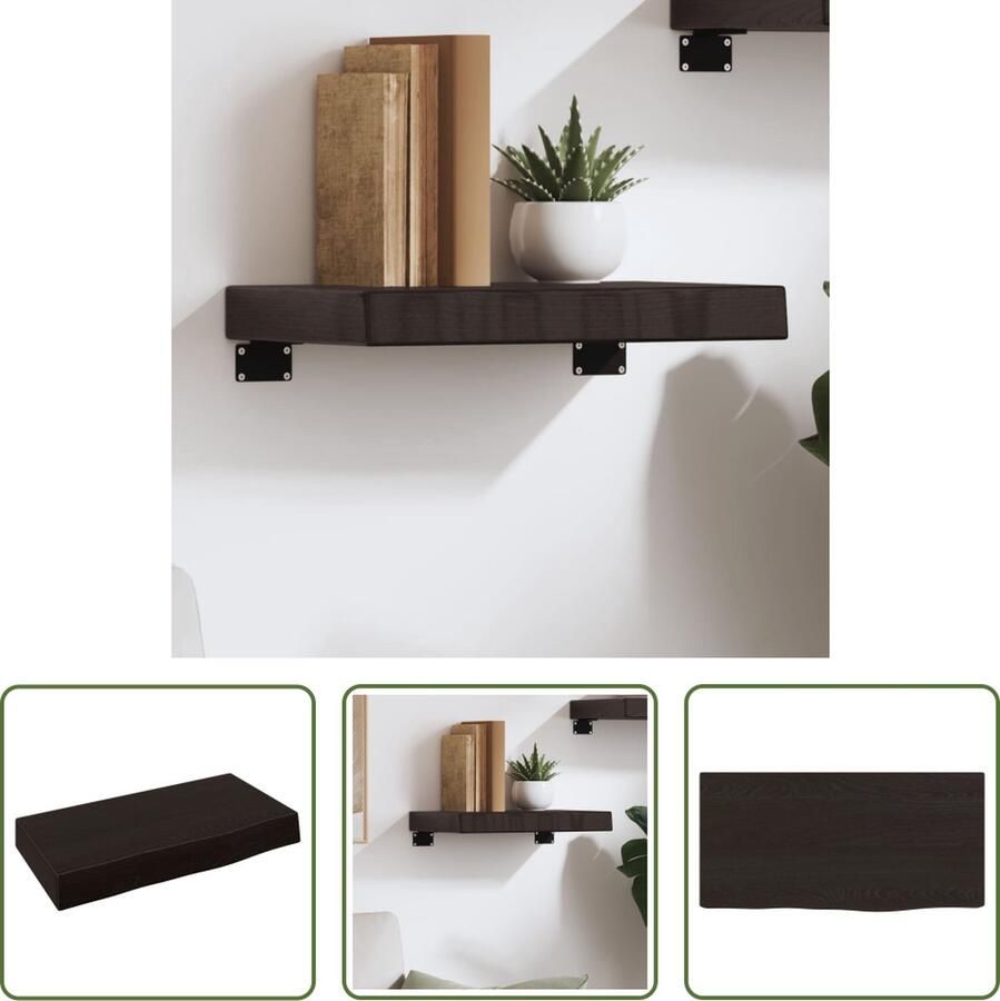 The Living Store Wandschap 40x20x6 cm behandeld massief eikenhout donkerbruin Wandplank Houten Plank Eikenhouten Wandplank Rustic Decor Opbergruimte - Foto 2