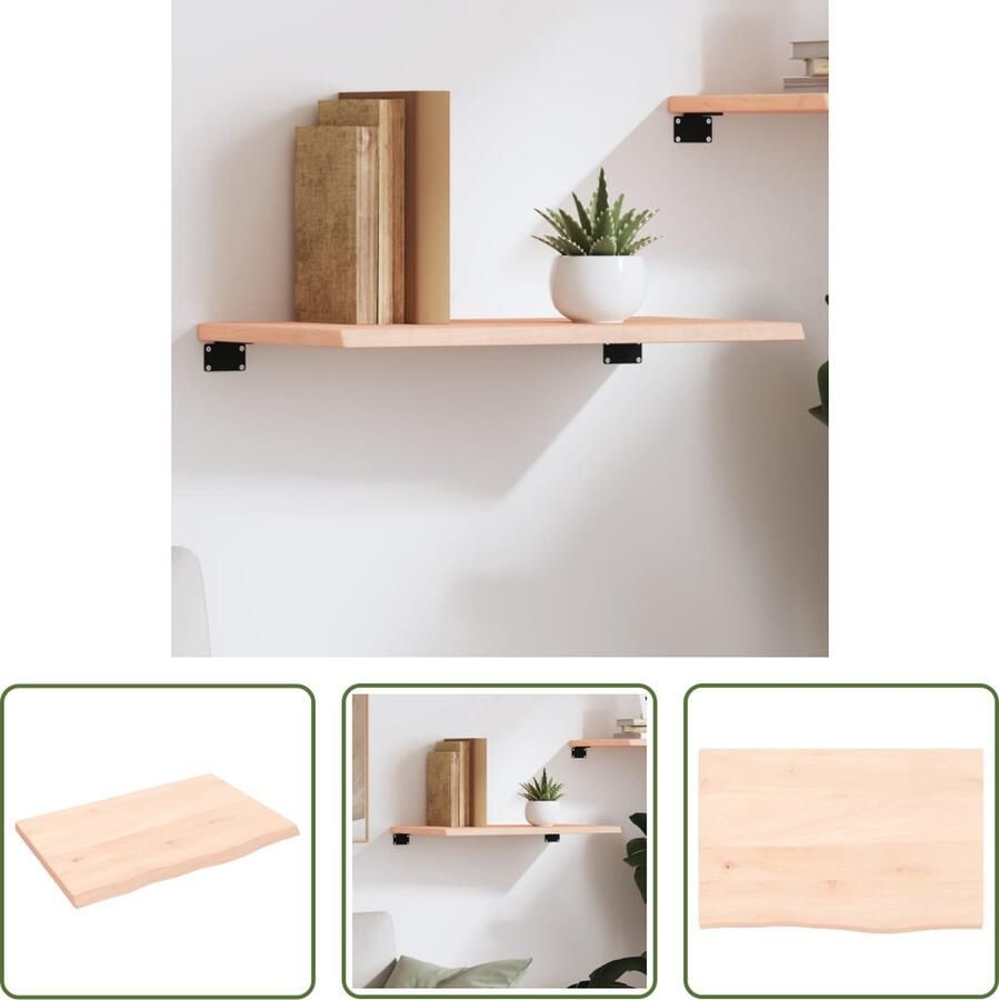 The Living Store Wandplank Rustieke Stijl 60 x 40 x 2 cm Massief Eikenhout 20 kg Draagvermogen