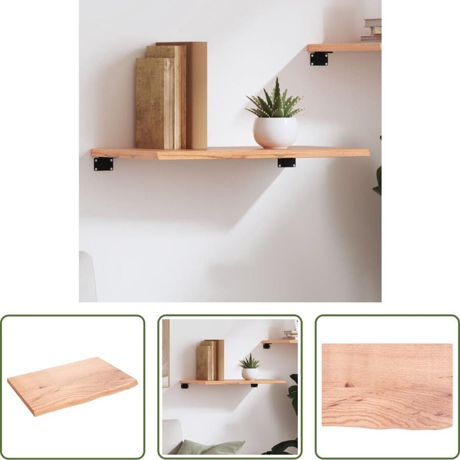 The Living Store Wandplank Rustieke Stijl 60 x 40 x 2 cm Massief Eikenhout Draagvermogen 20 kg