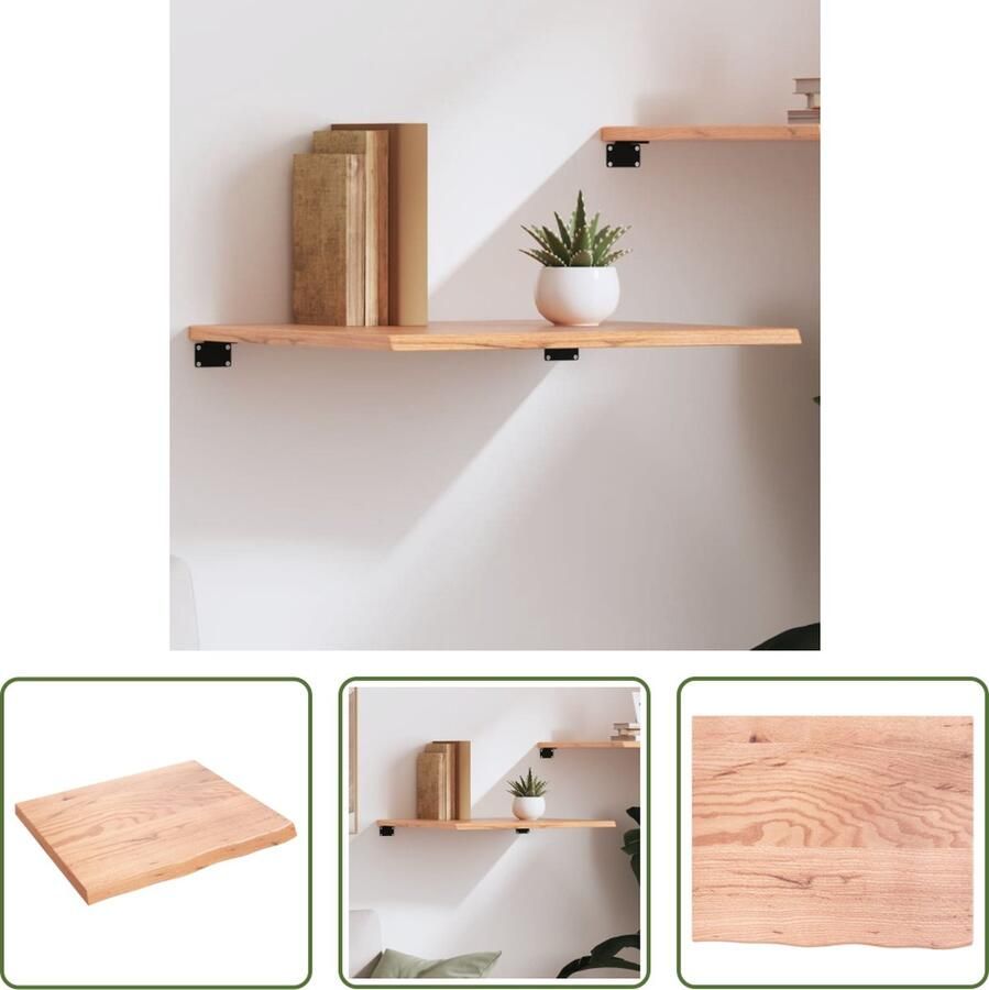 The Living Store Wandplank Rustieke Stijl 60 x 50 x 2 cm Massief Eikenhout Lichtbruin