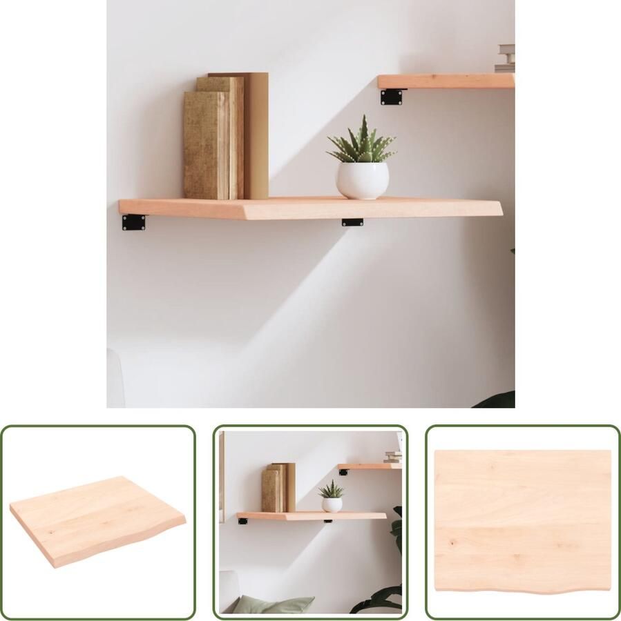 The Living Store Wandplank Rustieke Stijl 60 x 50 x 4 cm Massief Eikenhout Draagvermogen 24 kg