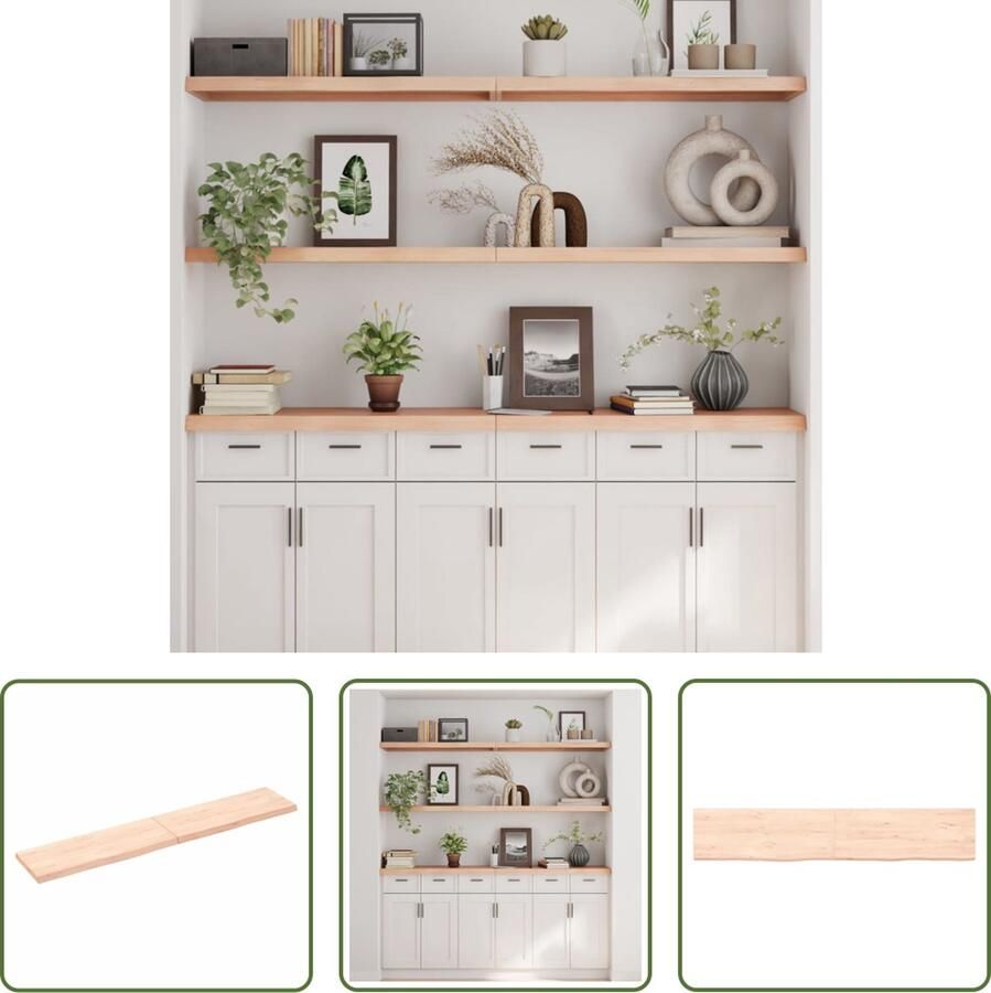 The Living Store Wandschap 160x30x(2-4) cm onbehandeld massief eikenhout Wandplank Houten Plank Eikenhouten Wandplank Rustic Wanddecoratie Vintage Wandplank