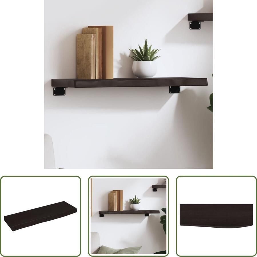 The Living Store Wandschap 60x20x4 cm behandeld massief eikenhout donkerbruin Wandplanken Houten Wandplank Eikenhout Plank Vintage Wanddecoratie Rustic Wandplank - Foto 2