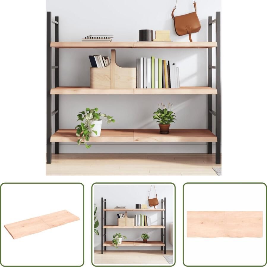 The Living Store Wandschap 140x50x(2-4) cm onbehandeld massief eikenhout Wandplank Houten Plank Eikenhout Vintage Wanddecoratie Ruime Opslagoplossing - Foto 2