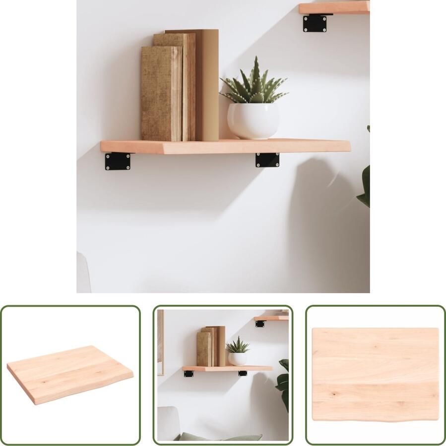 VidaXL Wandschap 40x30x2 cm onbehandeld massief eikenhout Wanddecoratie Houten Wandplankje Vintage Wandrek Rustic Design Muurhanger