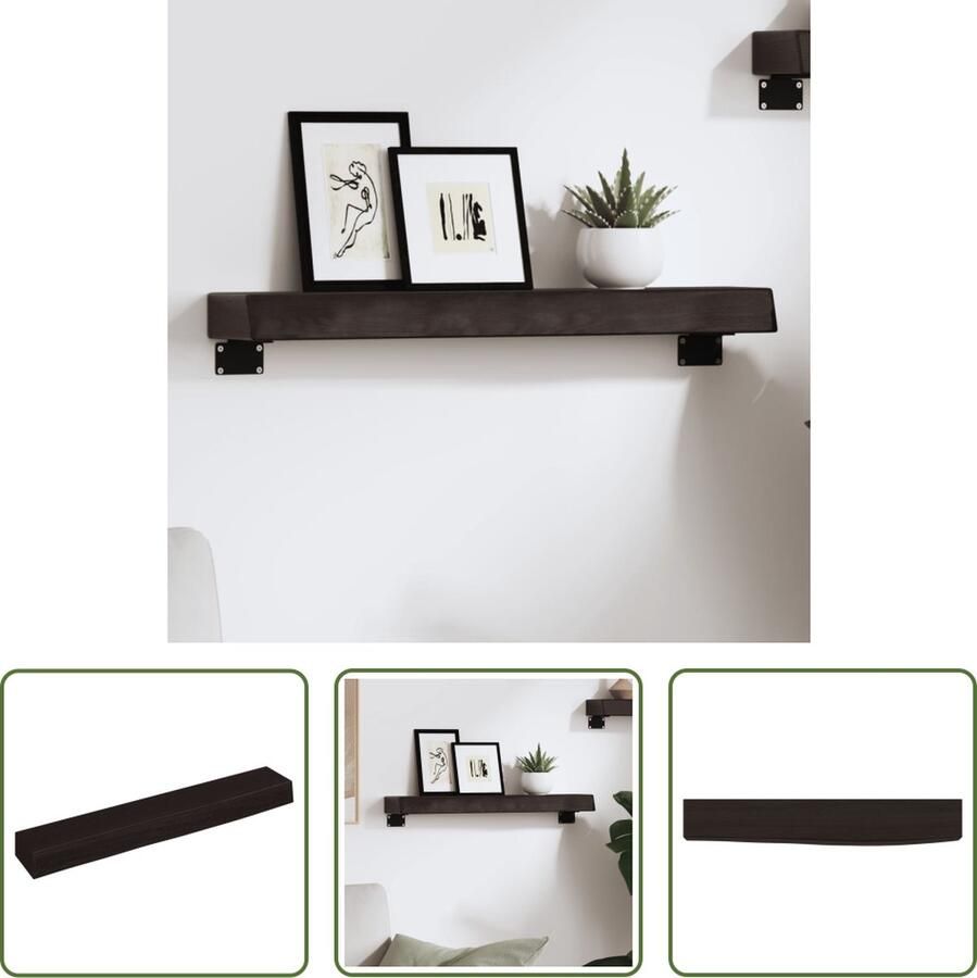 VidaXL Houten Wandplank Wanddecoratie Wandschap 60x10x6 cm behandeld massief eikenhout donkerbruin Eikenhouten Wandrek Vintage Wandplanken Industriële Wandopstelling