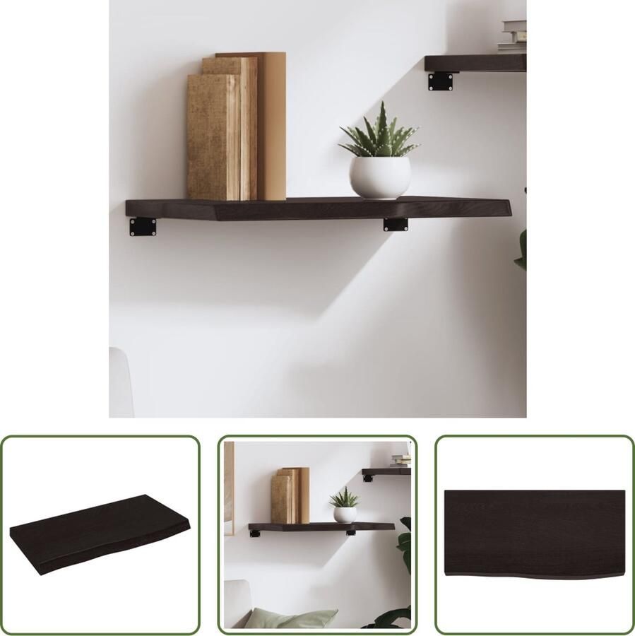 The Living Store Wandschap 60x30x(2-4)cm behandeld massief eikenhout donkerbruin Wandplanken Houten Wandplank Eikenhouten Wandplank Rustic Wandplank Vintage Wandplank - Foto 2