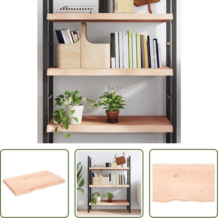 The Living Store Wandplank Rustieke Stijl Massief Eikenhout 80 x 50 x 6 cm Natuurlijke Rand