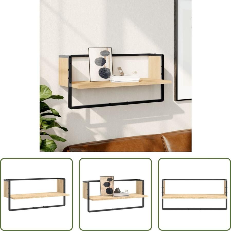 The Living Store Wandschap met stang 65x25x30 cm sonoma eikenkleurig Wandplanken Houten Wandplank Sonome Eiken Wanddecoratie Opbergruimte