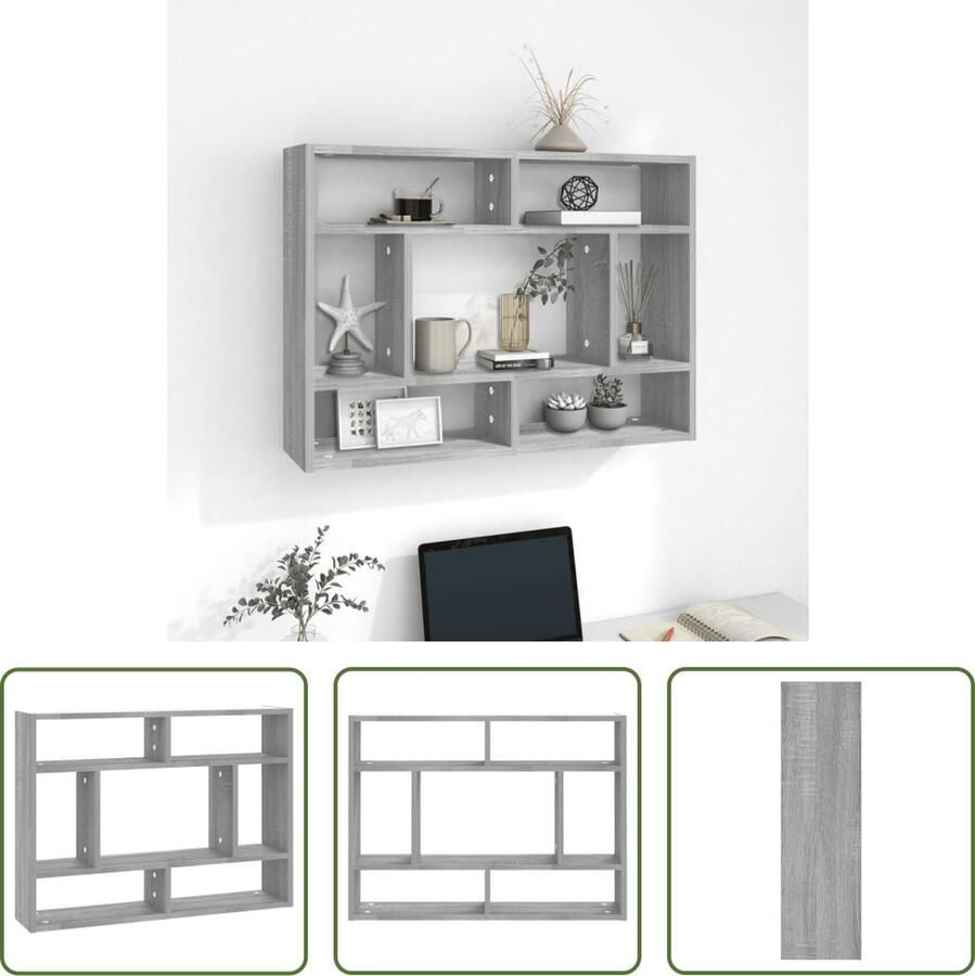 The Living Store Wandschap 75x16x55 cm bewerkt hout grijs sonoma eikenkleurig Wandplanken Wanddecoratie Opbergoplossing Houten Plank Grijze Meubels - Foto 2