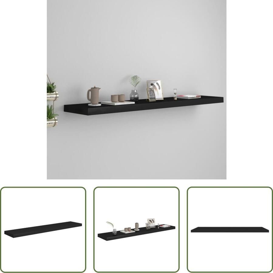 VidaXL Wandplanken Zwevend Wandrek Wandschap zwevend 120x23 5x3 8 cm MDF zwart Houten Wanddecoratie Minimalistisch Wandrek Modern Wandrek