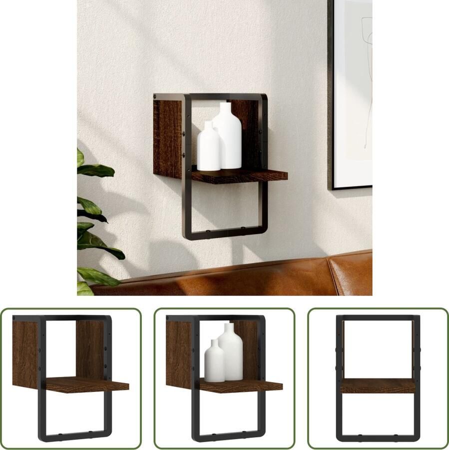 The Living Store Wandschap met stang 20x25x30 cm bruin eikenkleur Wandplanken Houten Wandplank Opbergruimte Wanddecoratie Bruine Eiken Kleur - Foto 2