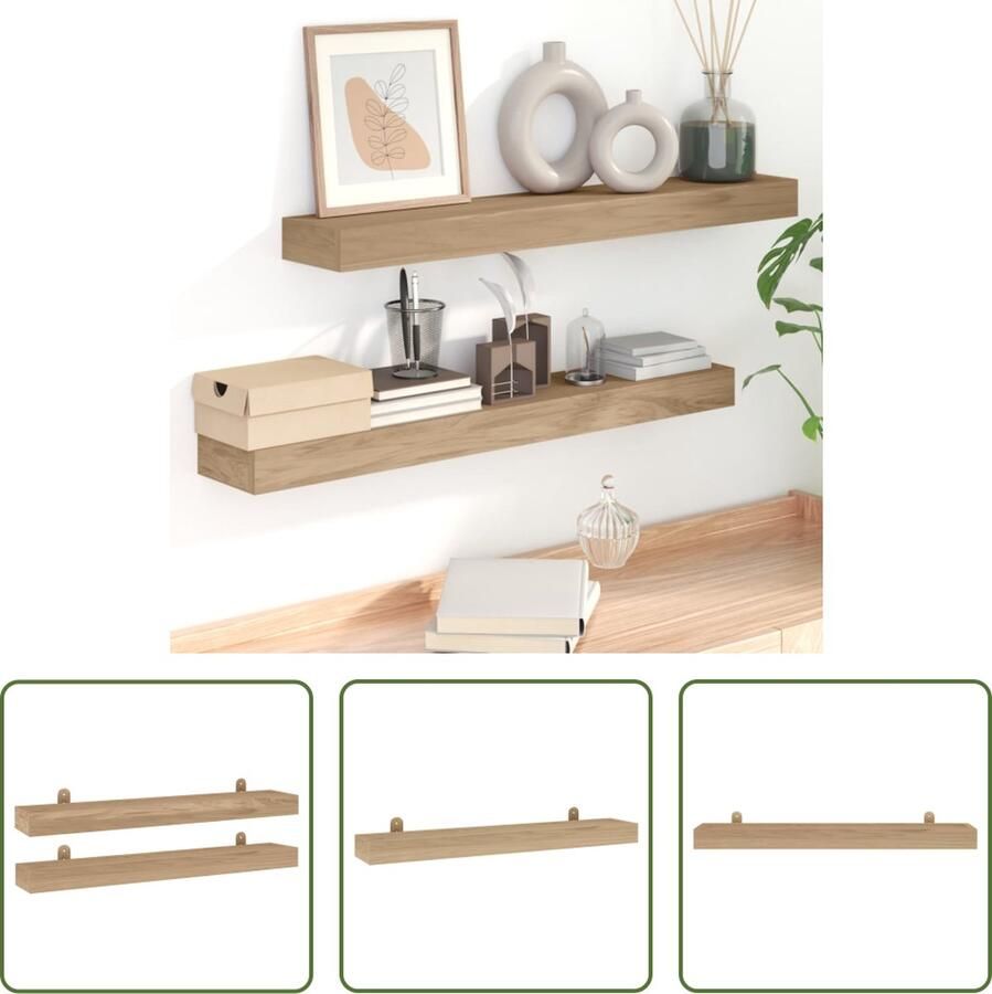 VidaXL Teak Hout Houten Wandplank Wandschappen 2 st 90x15x4 cm massief teakhout Wanddecoratie Opbergplanken Living Room Decor