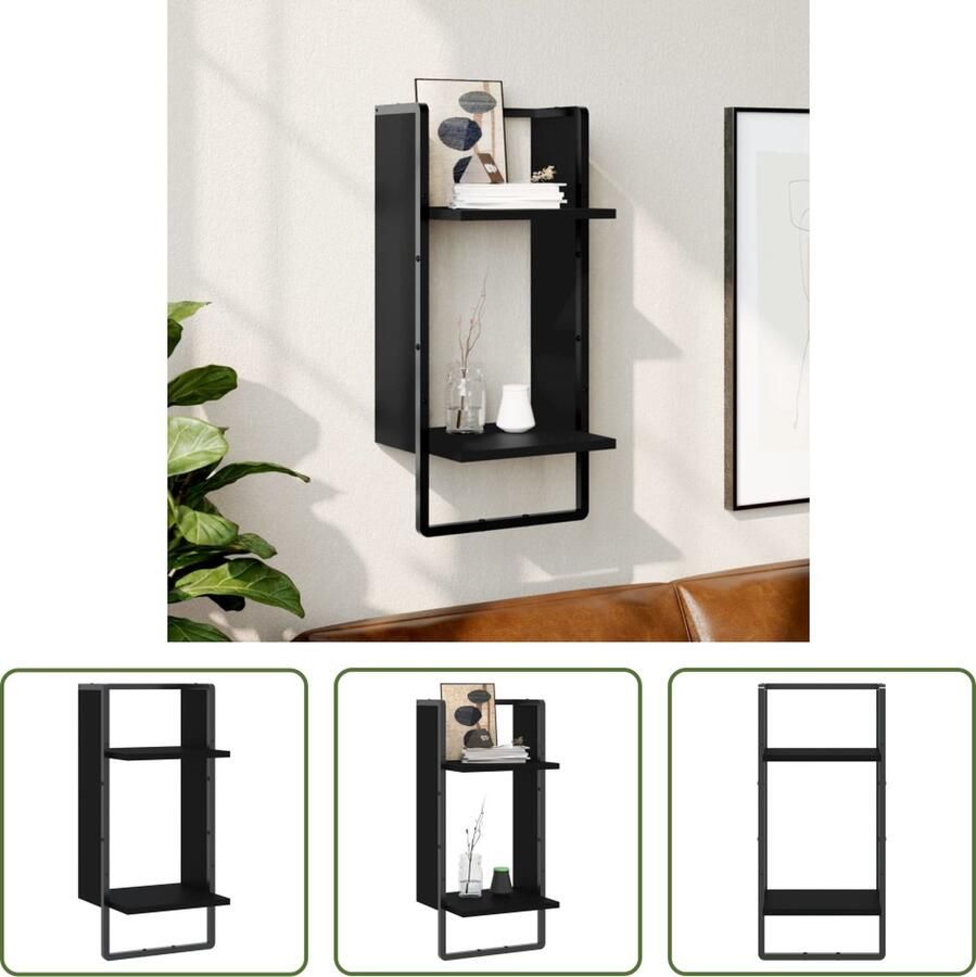 The Living Store Wandschap met stang 30x25x65 cm zwart Wandplanken Wanden Plank Houten Wandplank Zwarte Wandplank Wanddecoratie - Foto 2