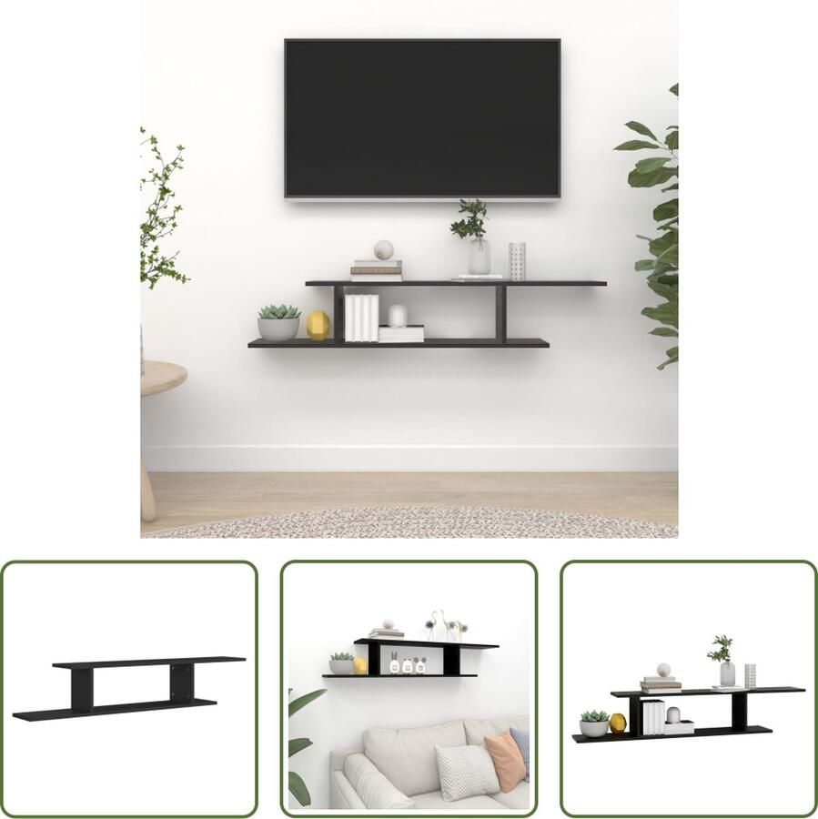 VidaXL Tv-wandconsole Tv-meubilair Tv-wandschap 125x18x23 cm bewerkt hout zwart Zwarte Tv-kast Houten Tv-standaard Salontafel