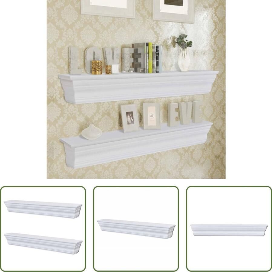 VidaXL Houten Wandplank Wanddecoratie Wandschappen Aaliyah 2 st wit Opbergruimte Salontafel Badkamerkast