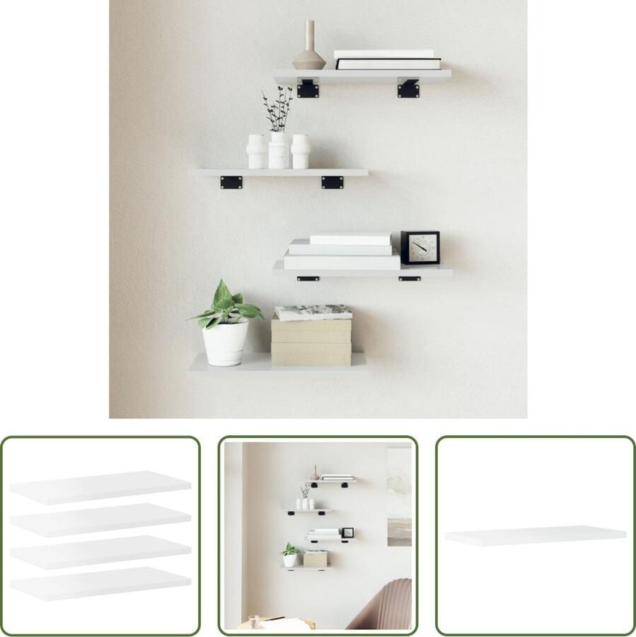 The Living Store Wandschappen 4 st 40x20x1 5 cm bewerkt hout hoogglans wit Wandplanken Opbergruimte Houten Planken Witte Plank Badkamer Accessoires