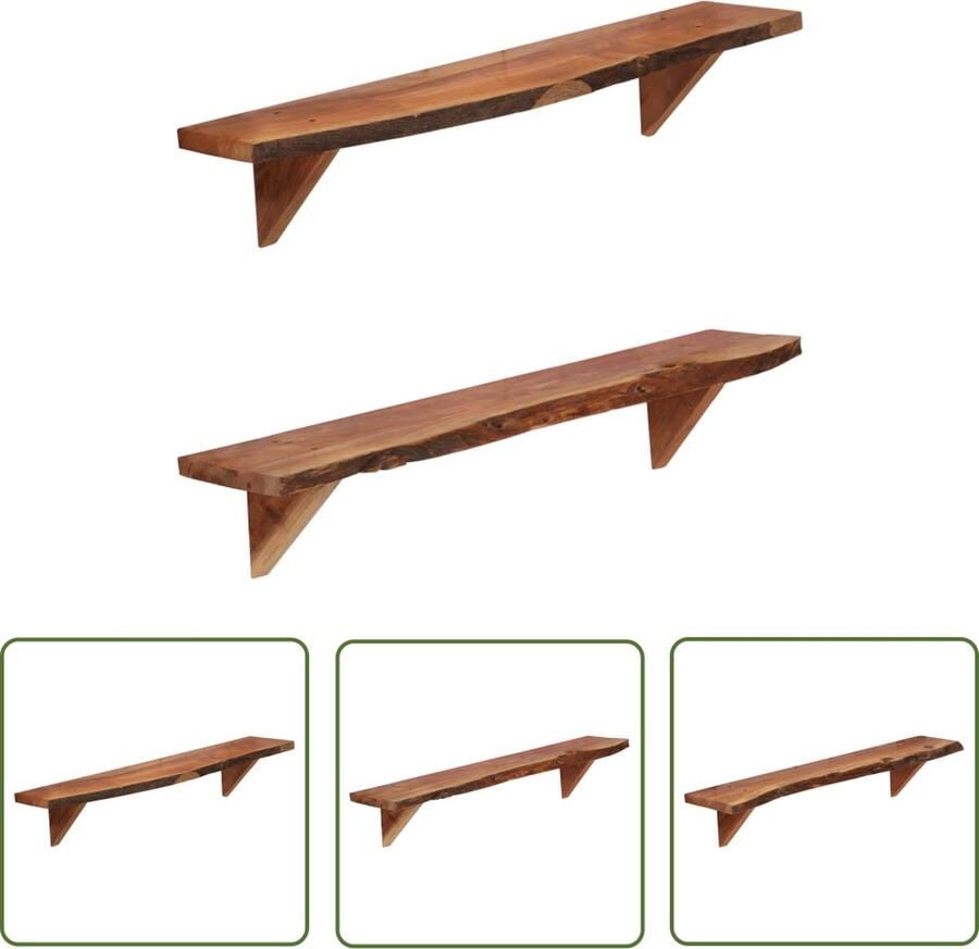 The Living Store Wandschappen 2 st 90x20x18 cm massief acaciahout Wandplanken Houtschapen Rustic Vintage Acacia Hout