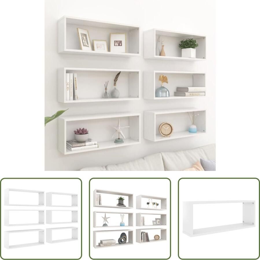 The Living Store Wandplanken Set 60 x 15 x 23 cm Hoogglans wit Stevig en stabiel