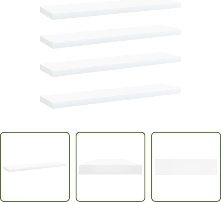 The Living Store Wandschappen 4 st 40x10x1 5 cm bewerkt hout wit Wandplanken Houten Planken Opbergruimte Boekenplank Decoratief Plankje - Foto 2