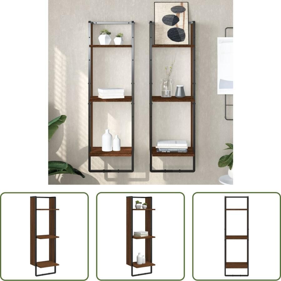 VidaXL Wandrek 3-laags 30x25x100 cm bewerkt hout bruin eikenkleur Wandrek Houten Wandrek Bruine Eiken Kleur Vintage Wandrek Industriële Wandrek