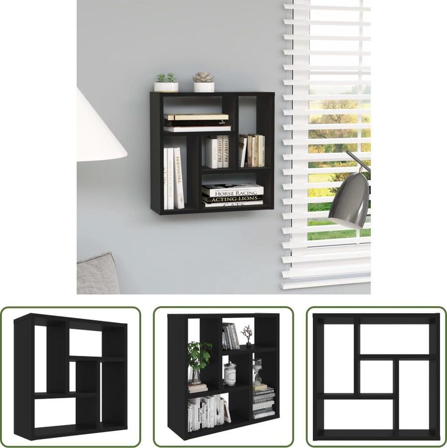 VidaXL Wandschap 45 1x16x45 1 cm bewerkt hout zwart Wanddecoratie Houten Wandplank Opbergkast Woonaccessoires Minimalistisch Wonen
