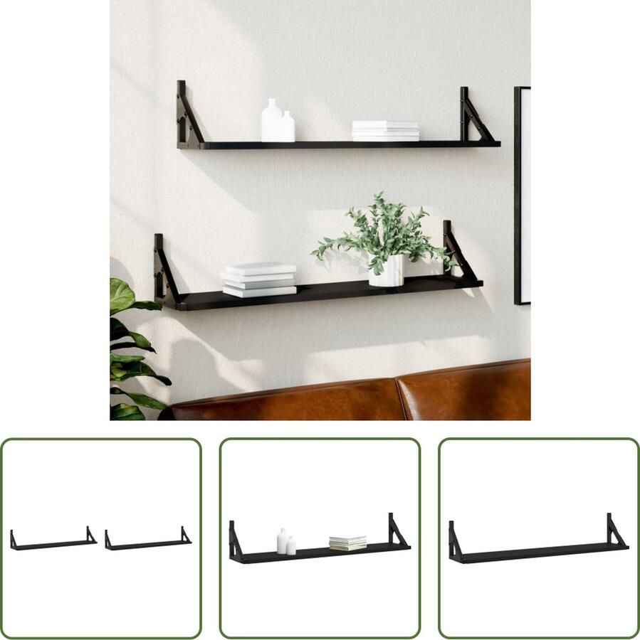 The Living Store Wandschappen 2 st 80x15x15 5 cm bewerkt hout zwart Wanddecoratie Wandplanken Zwarte Wandregels Houten Wandrekken Woonaccessoires