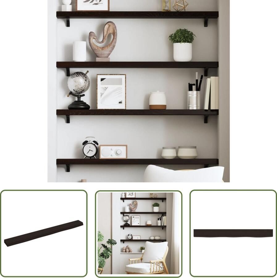 The Living Store Wandschap 100x10x4 cm behandeld massief eikenhout donkerbruin Wandplankje Houten Plank Eikenhouten Wandplank Rustic Wandplank Vintage Wandplank