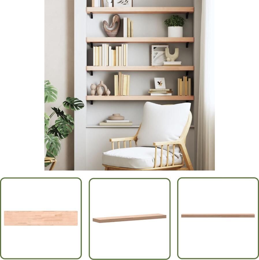 The Living Store Wandschap 100x20x4 cm massief beukenhout Houten Wandschap Wandplankje Beukenhout Opbergruimte Decoratief Wanddecor