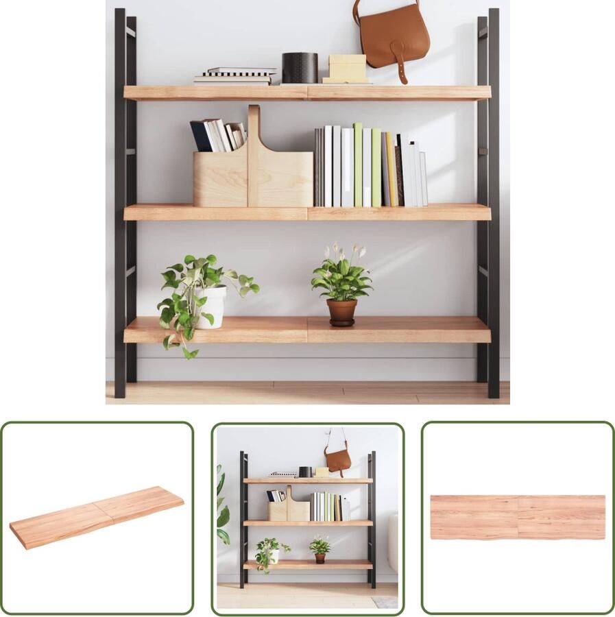 The Living Store Wandschap 120x30x(2-4)cm behandeld massief eikenhout lichtbruin Wandplank Eikenhouten Plank Rustic Wanddecoratie Opbergplanken Living Room Decor