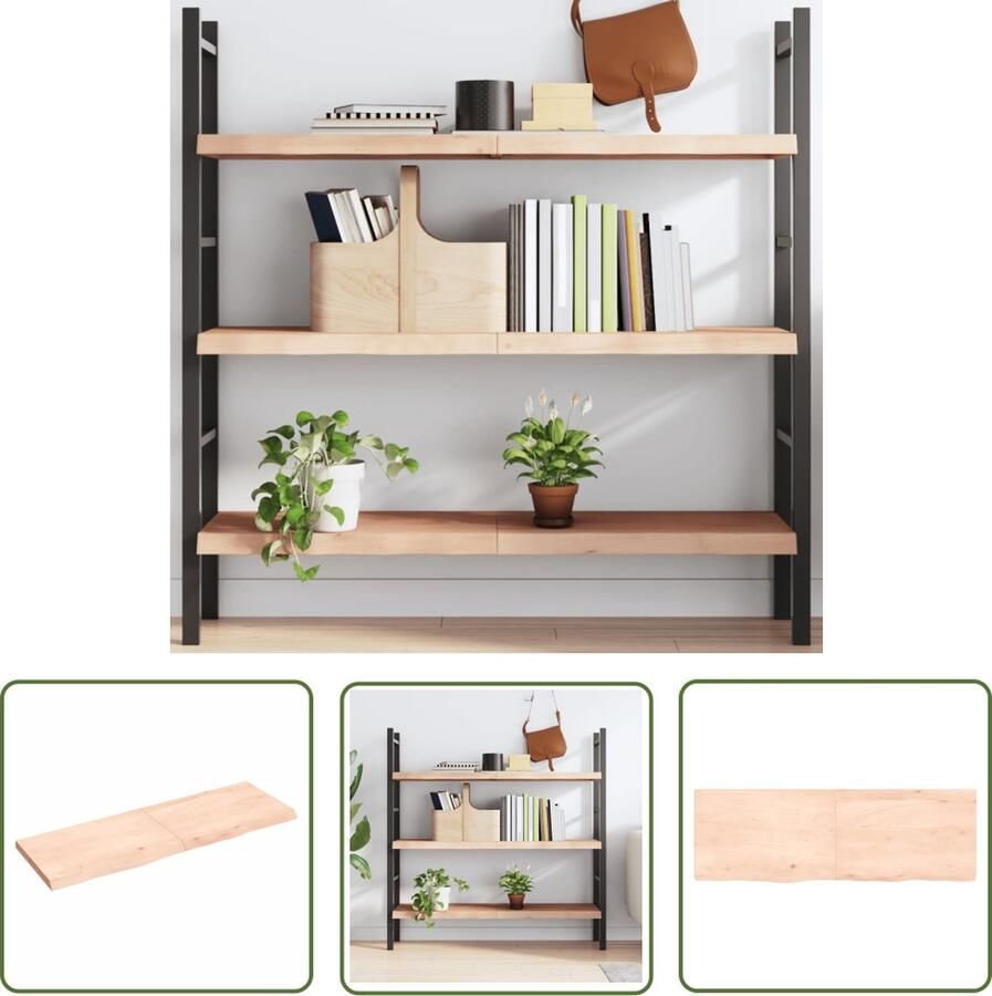 The Living Store Wandschap 120x40x(2-4) cm onbehandeld massief eikenhout Wandplankje Eikenhouten Plank Rustic Style Wanddecoratie Opbergruimte
