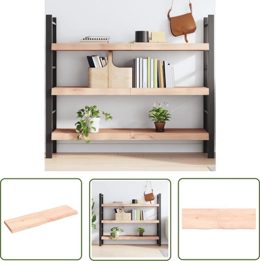 The Living Store Wandschap 140x40x(2-6) cm onbehandeld massief eikenhout Wandplank Houten Plank Eikenhouten Wandplank Opbergplankje Muurplank