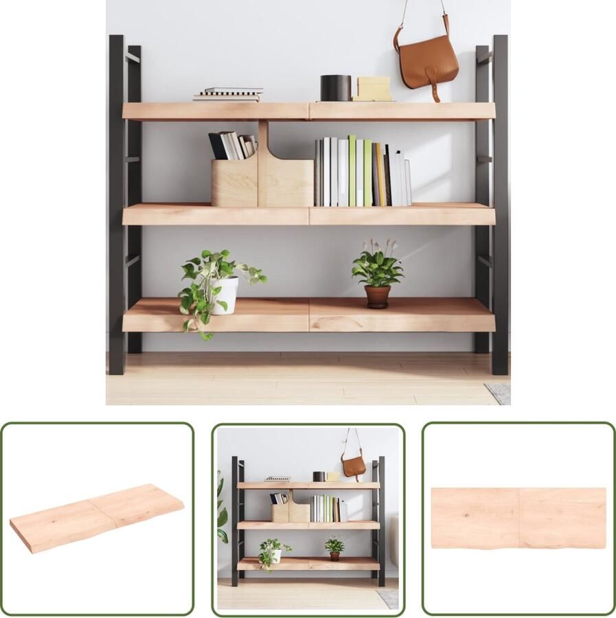 VidaXL Houten Wandplankje Wanddecoratie Wandschap 140x50x(2-6) cm onbehandeld massief eikenhout Eikenhouten Wandrek Vintage Wandplank Rustic Wandopstelling