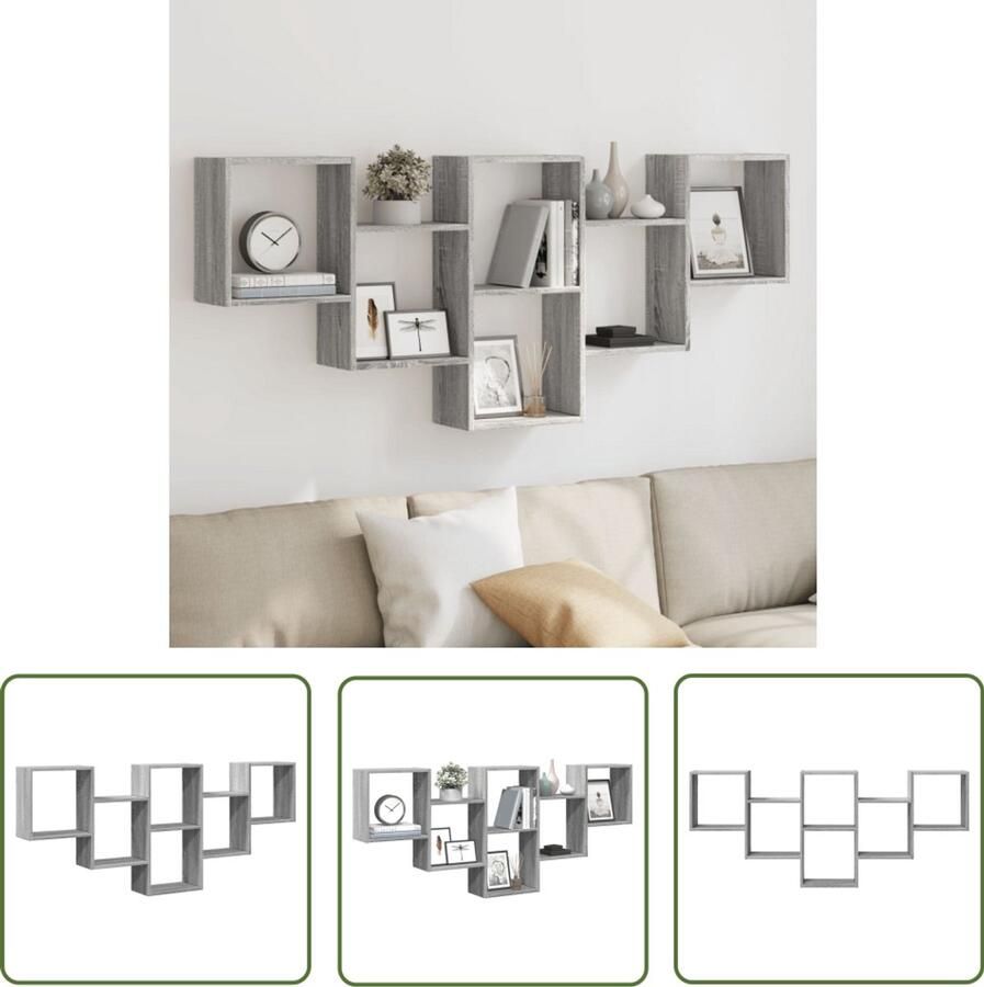 The Living Store Wandschap 159x18x66 cm bewerkt hout grijs sonoma eikenkleurig Wandplank Houten Plank Opbergplankje Woondecoratie Minimalistisch Design